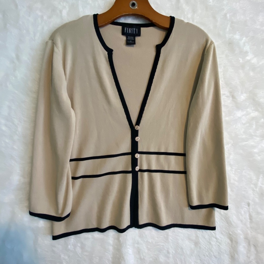 FINITY women's medium CARDIGAN taupe and black Neutral‎ Business Casual